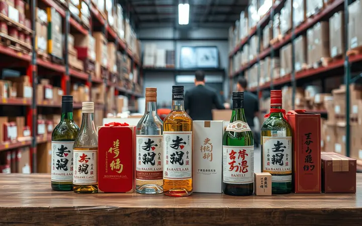 香仕奇白酒礼盒和酒瓶展示