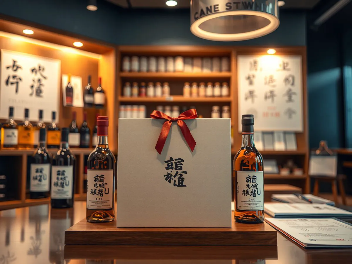 企业定制礼盒展示，内含白酒瓶和精致包装