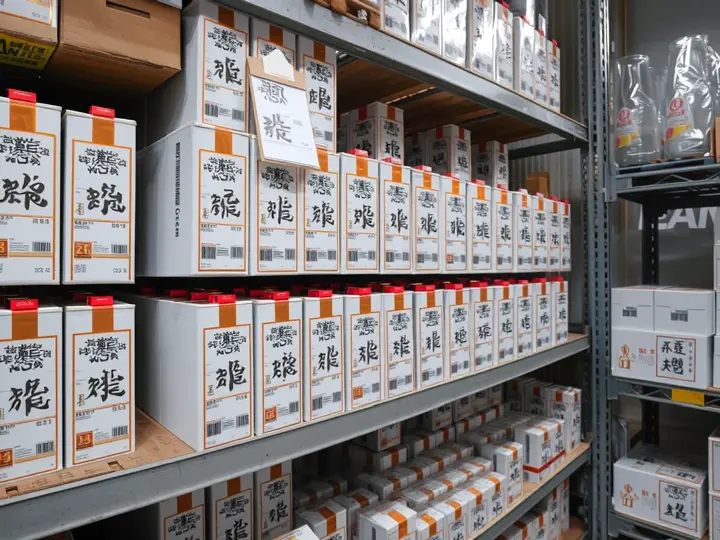 香仕奇仓库中整齐码放的白酒成品