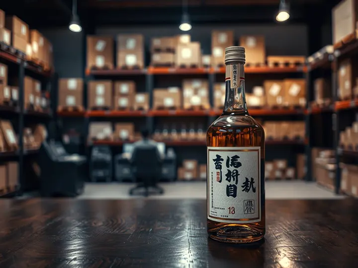 一瓶年份老酒与编号收藏证书的特写。