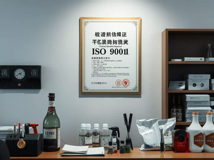 ISO 9001认证证书与白酒产品展示