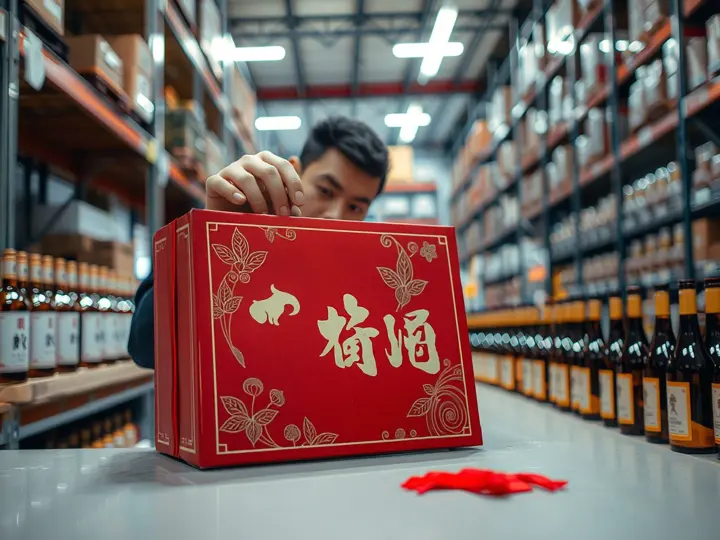 质检人员正在检查白酒礼盒包装