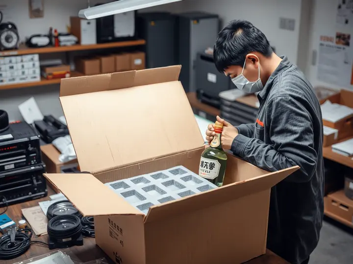 香仕奇工作人员正在为白酒产品进行防震包装