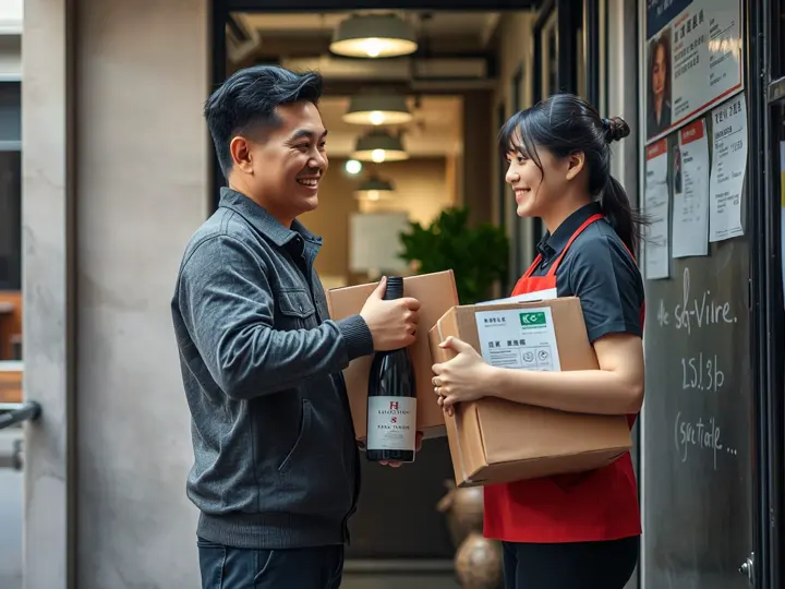 香仕奇配送员向餐厅交付酒水